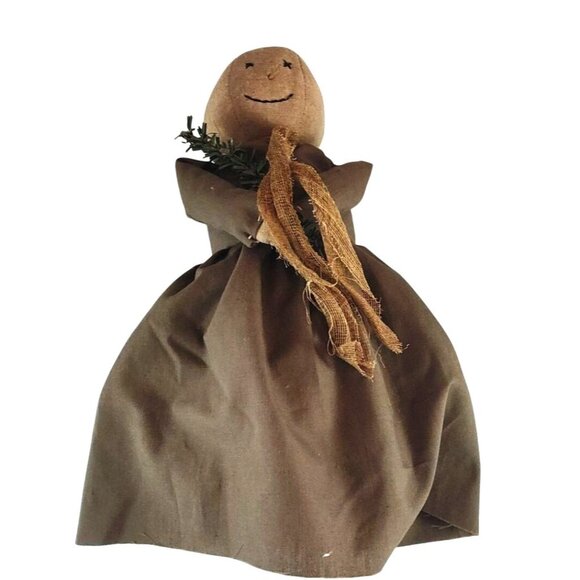 Primitive Handmade Rag Doll With Brown Dress & Scarf - Picture 7 of 13